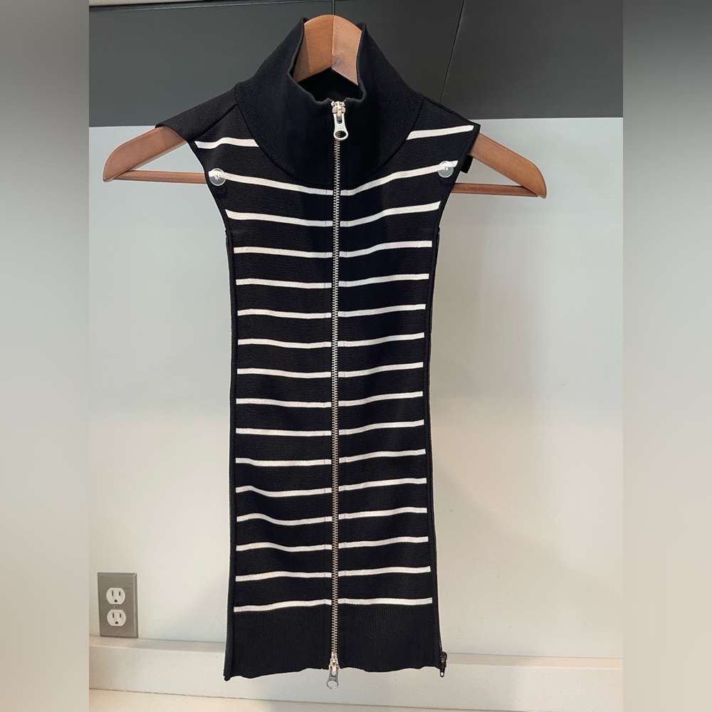 $278 Veronica Beard uptown luxe black white stripe Dickey Jacket insert dual zip